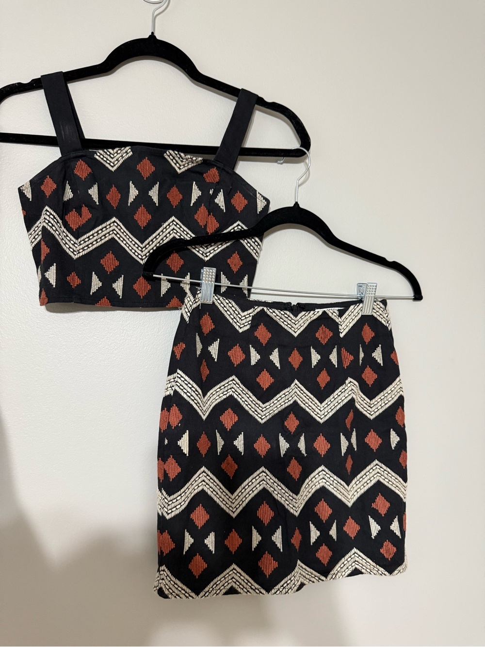 Patterned Mini Skirt Set in Black and Rust